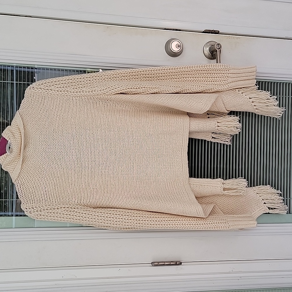 Victoria's Secret Chunky Knit Cardigan Sweater Sz SP Asymmetrical Fringe Cream - Picture 2 of 11
